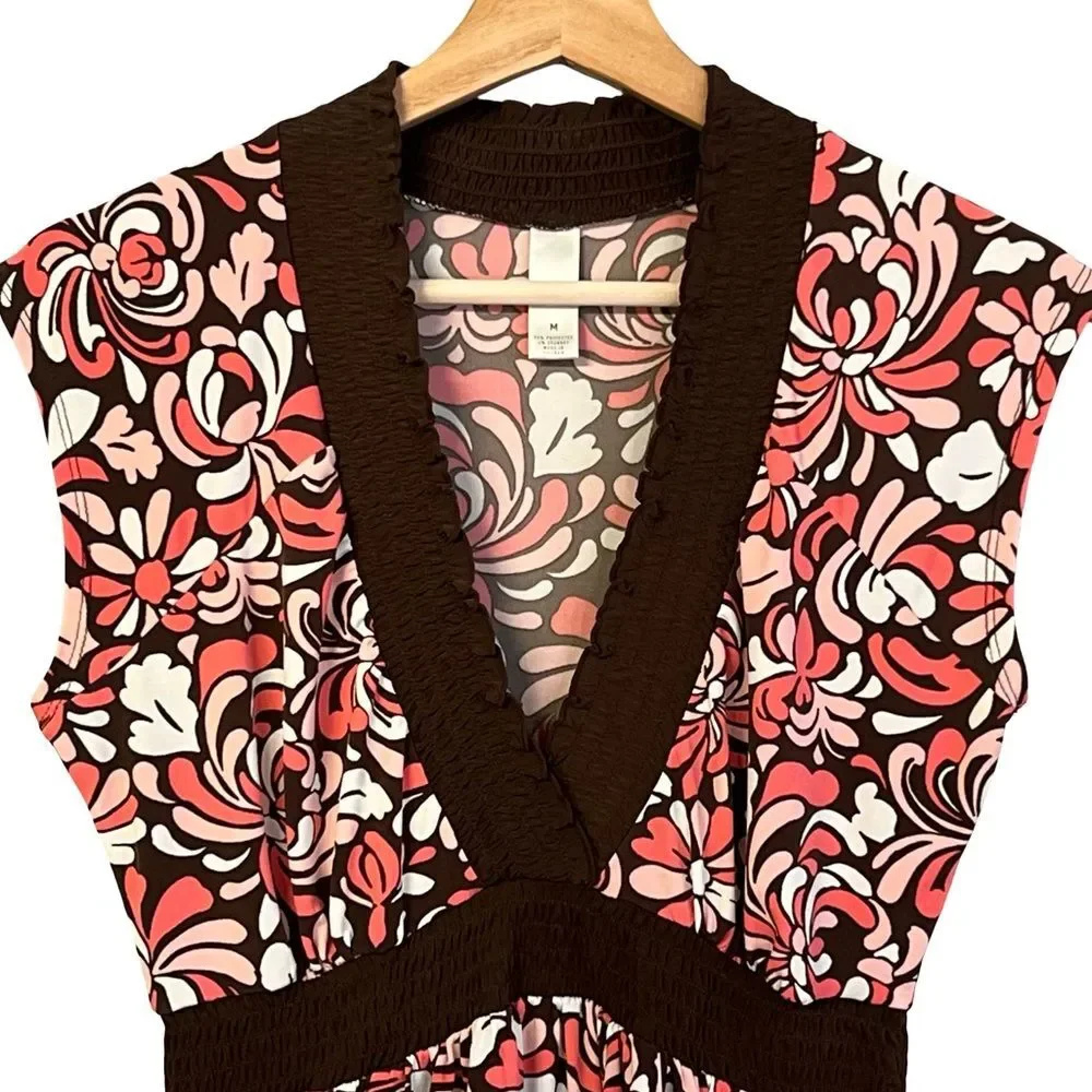 Merona Womens Y2K Babydoll Floral Top Size M Empire Waist Boho Festival Retro